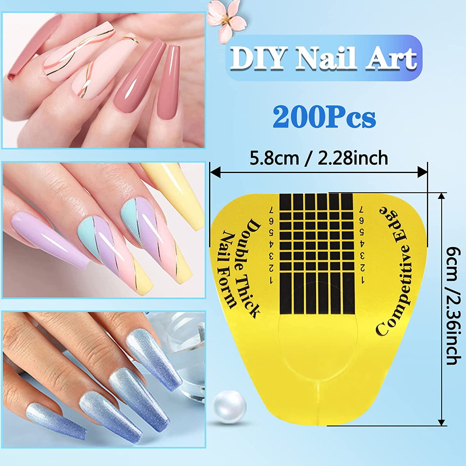 200pcs Acrylic Nail Forms for Balance Builder Gel Strong Adhesive Gel Nail  Extension Forms with Measure, and Rhinestones, Nail Stickers for DIY  Polygel Nail Art A